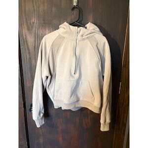 Pink Lily Womens Tan Beige Half Zip Hooded Sweatshirt Cotton Cropped M